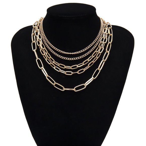 NEW Gold Multi Layer Link Chain Necklace - Picture 5 of 7